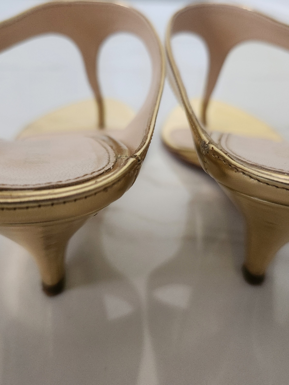 Prada Gold Metallic Thong Sandals - Women's Designer Heels - Picture 4 of 10